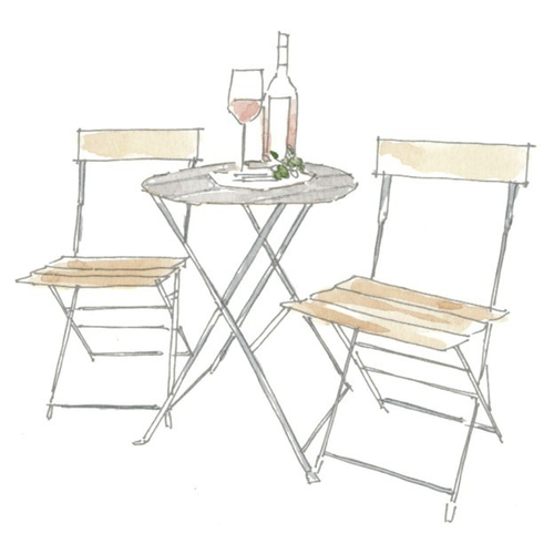 watercolor painting of bistro chairs