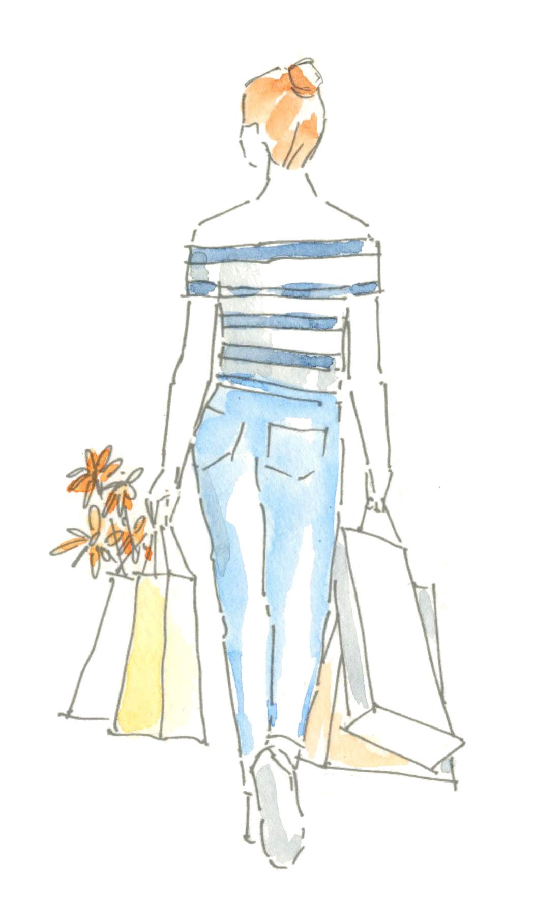 watercolor of woman holding shopping bags