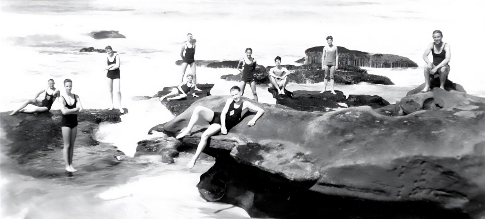 historical photo of people on the beach in La Jolla